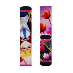 Anime Girl with Tulips AI Generated Sublimation Socks