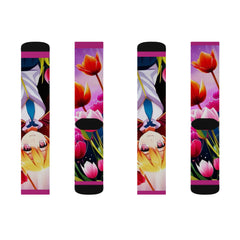 Anime Girl with Tulips AI Generated Sublimation Socks