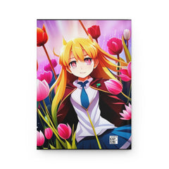 Anime Girl  and Tulips AI Hardcover Journal Matte