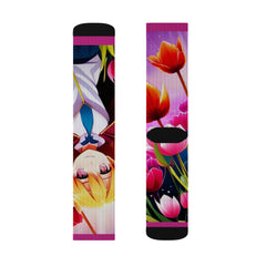 Anime Girl with Tulips AI Generated Sublimation Socks