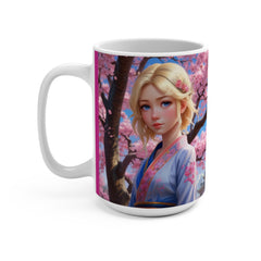 Anime Girl and Cherry Blossom - Sakura Festival - Coffee and Tea Mug 15oz - Gift Idea