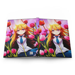 Anime Girl  and Tulips AI Hardcover Journal Matte