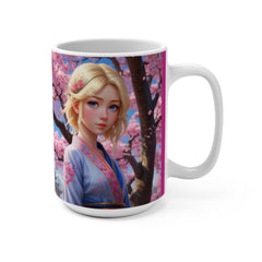 Anime Girl and Cherry Blossom - Sakura Festival - Coffee and Tea Mug 15oz - Gift Idea