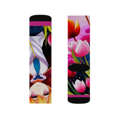 Anime Girl with Tulips AI Generated Sublimation Socks