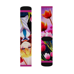 Anime Girl with Tulips AI Generated Sublimation Socks