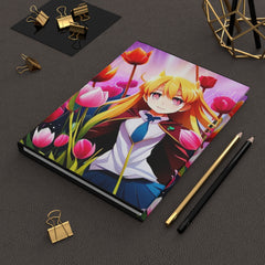 Anime Girl  and Tulips AI Hardcover Journal Matte