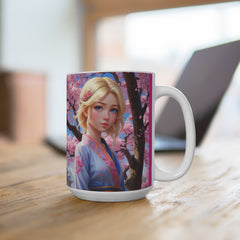 Anime Girl and Cherry Blossom - Sakura Festival - Coffee and Tea Mug 15oz - Gift Idea