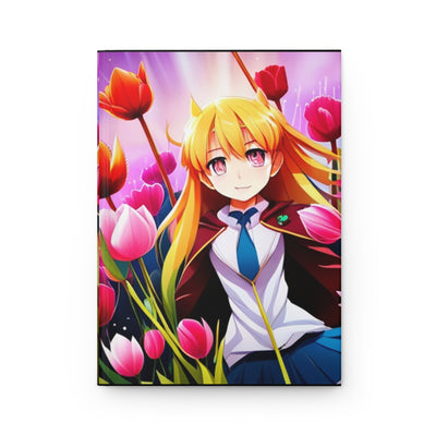 Anime Girl  and Tulips AI Hardcover Journal Matte