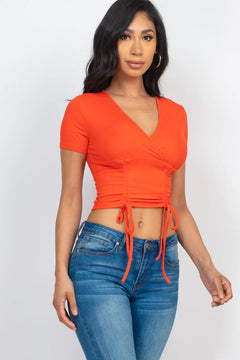 Ribbed Ruched Drawstring Surplice Top (CAPELLA)