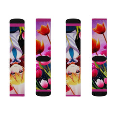 Anime Girl with Tulips AI Generated Sublimation Socks