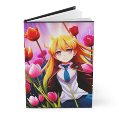 Anime Girl  and Tulips AI Hardcover Journal Matte