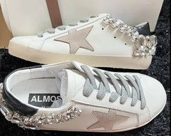 Star Old Style White Shoes with Diamonds