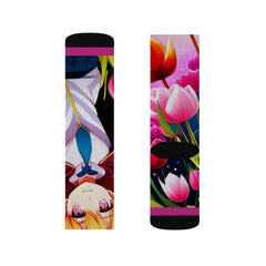 Anime Girl with Tulips AI Generated Sublimation Socks