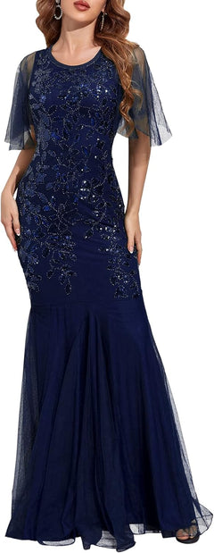 Women'S Evening Dress 1920S Sequin Mermaid Hem Maxi Long Formal Ball Gown