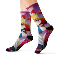 Anime Girl with Tulips AI Generated Sublimation Socks