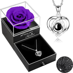 Preserved Real Rose with I Love You Necklace, Valentines Day Gifts for Her, Forever Flowers Gifts for Women, Mom, Wife and Girlfriend, Anniversary Birthday Gifts for Women