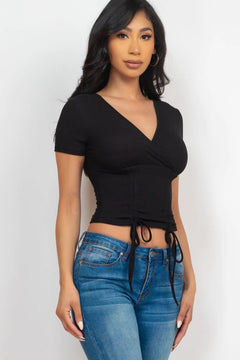 Ribbed Ruched Drawstring Surplice Top (CAPELLA)