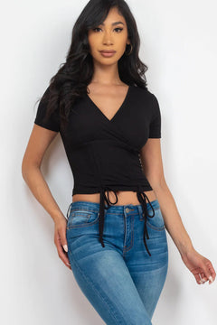 Ribbed Ruched Drawstring Surplice Top (CAPELLA)