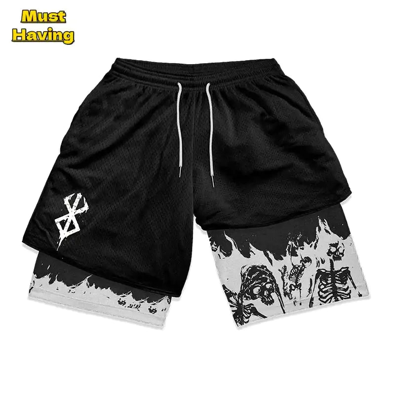 Berserk 2 in 1 Gym Shorts for Men Variety of Designs, Anime, Solid, Click for More