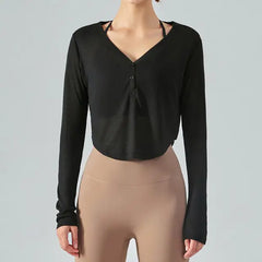 Sheer V-Neck Yoga Sports Shirt