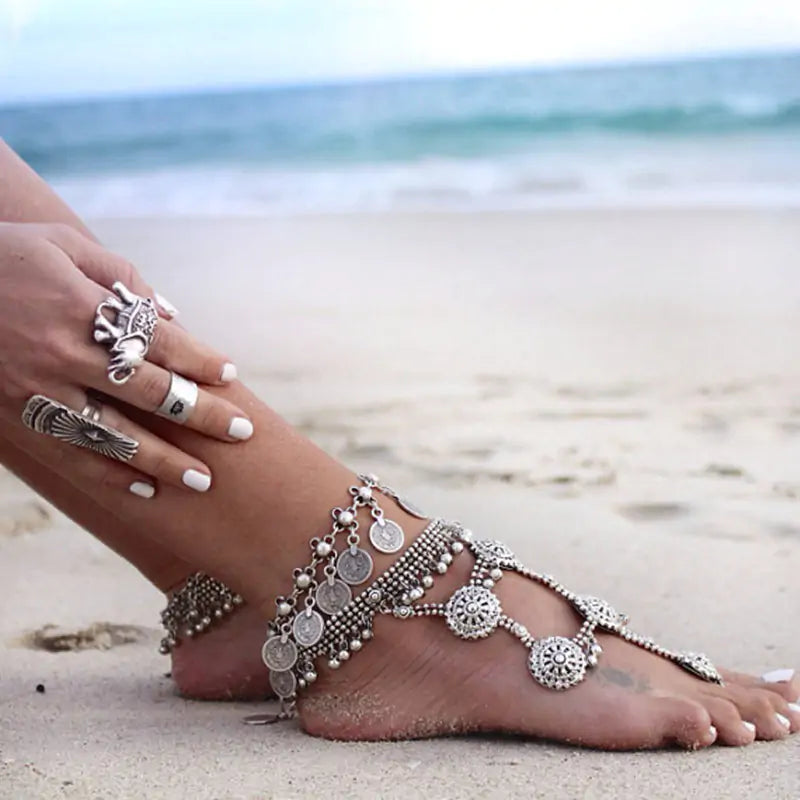 Vintage Bohemian Charm Coin Tassel Anklet