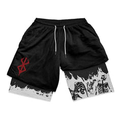 Berserk 2 in 1 Gym Shorts for Men Variety of Designs, Anime, Solid, Click for More