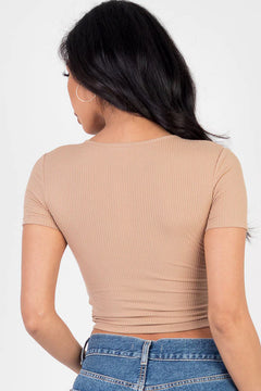 Ribbed Ruched Drawstring Surplice Top (CAPELLA)