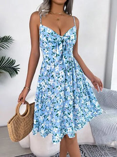 Printed Plunge Sleeve Cami Dress