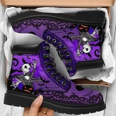 Women's Rose and Skull Printed High-Top Goth Style Boots