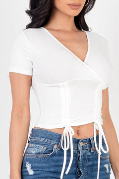 Ribbed Ruched Drawstring Surplice Top (CAPELLA)