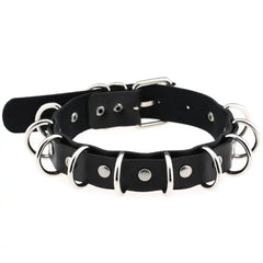 Metal Round Fine Leather Choker Necklace