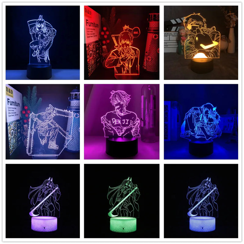 Chainsaw Man Makima Power Denji Anime 3D Lamp LED Illusion Night Light