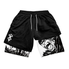 Berserk 2 in 1 Gym Shorts for Men Variety of Designs, Anime, Solid, Click for More