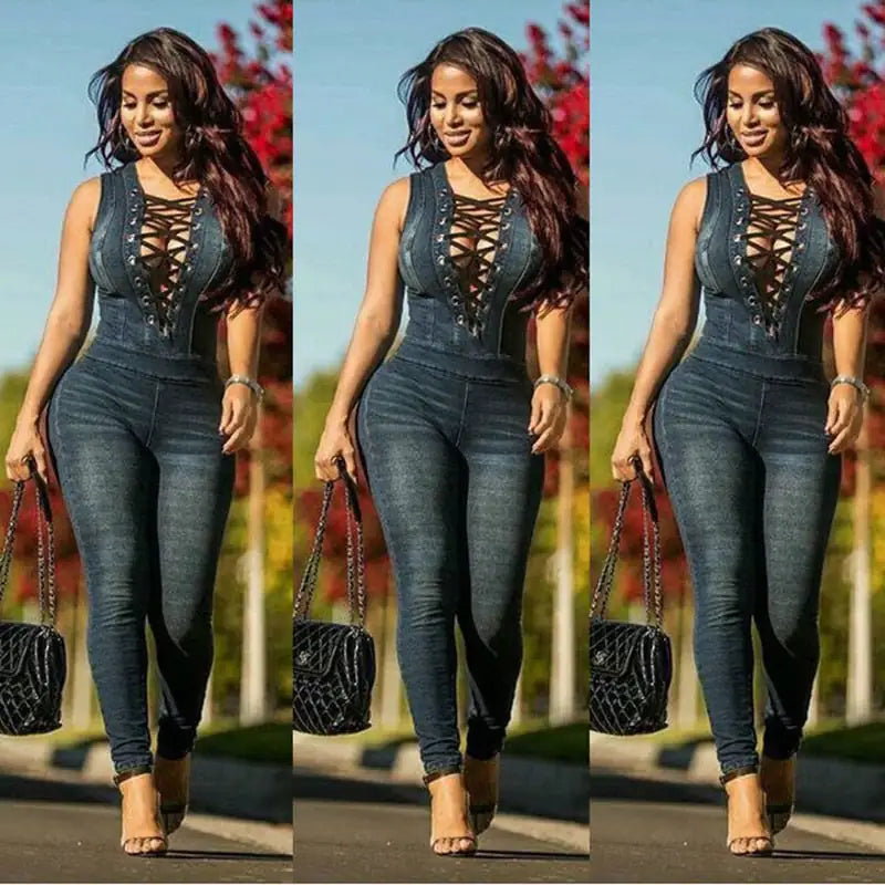 Denim Skinny Jeans Jumpsuits