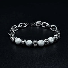 New Men's Adjustable Natural Stone Bead Stainless Steel Bracelet