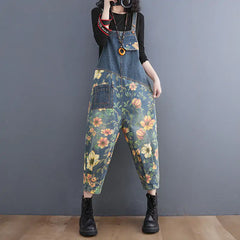 Patchwork Floral Denim Jumpsuit