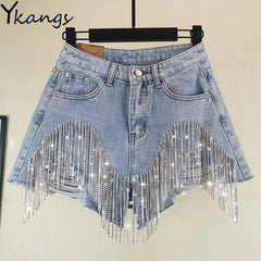 Tassel Rhinestone Denim Shorts