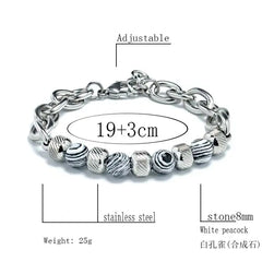 New Men's Adjustable Natural Stone Bead Stainless Steel Bracelet