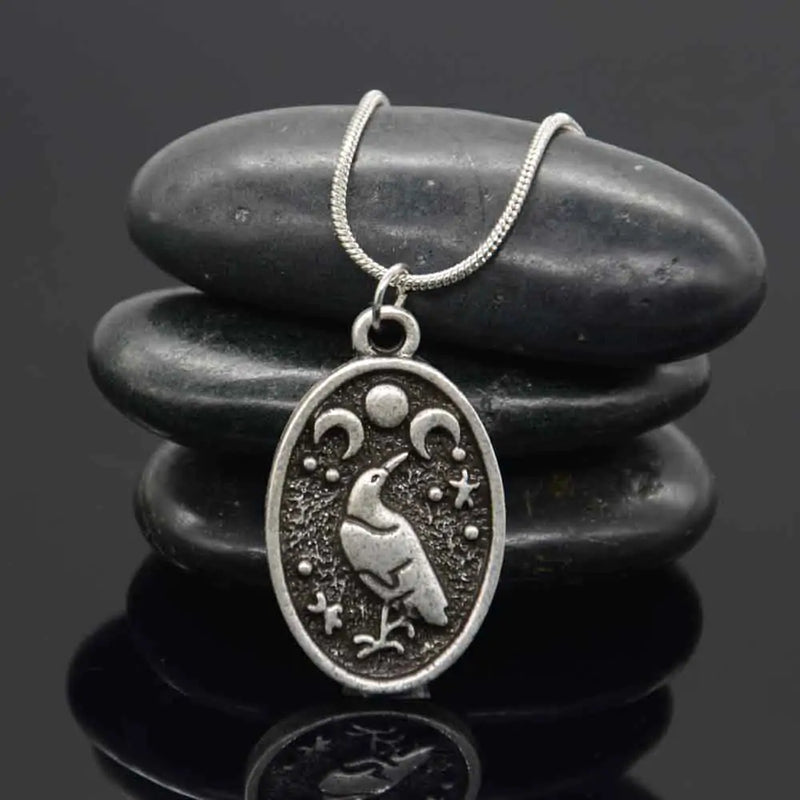 Raven and 3 Moons Viking Amulet Necklace