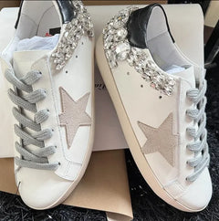 Star Old Style White Shoes with Diamonds