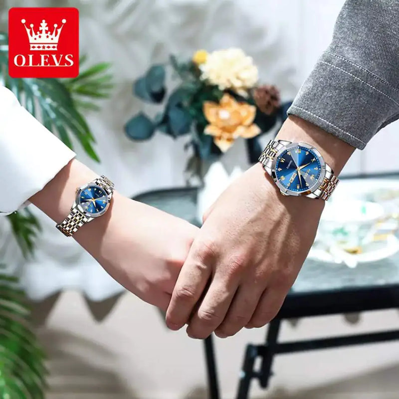 Olevs Diamond 3D His and Her Watch Set