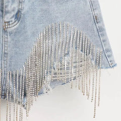 Tassel Rhinestone Denim Shorts